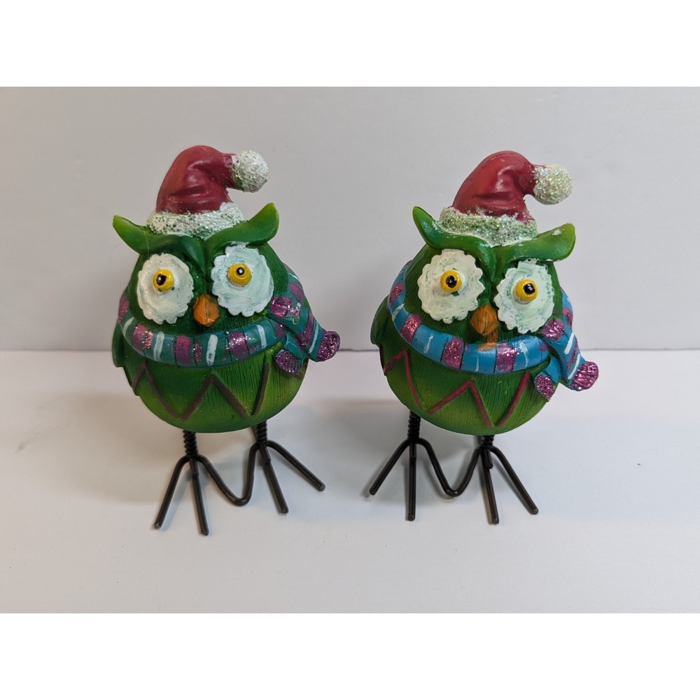 Set Of 2 Christmas Owls Vintage